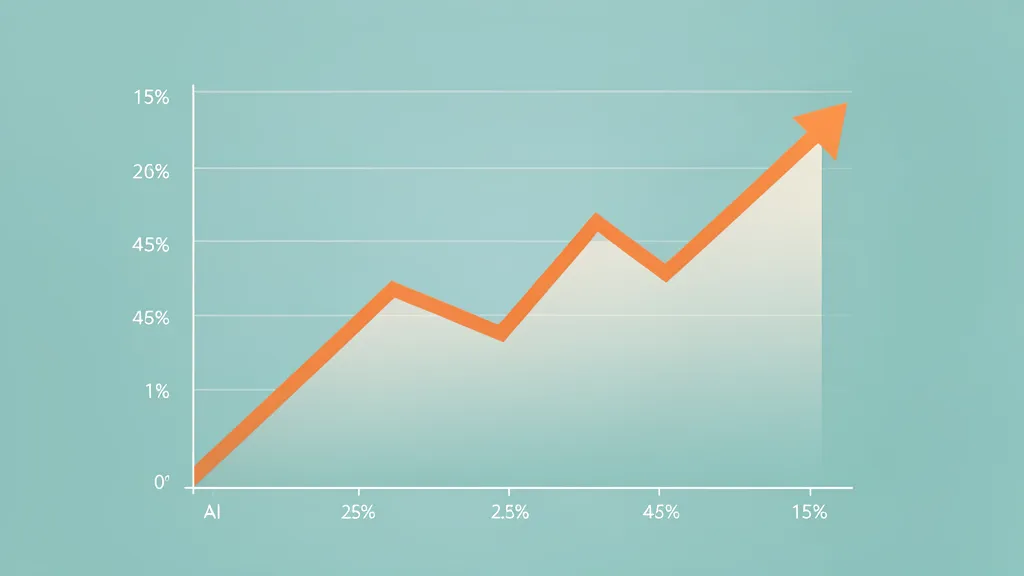 Stylized line graph with warm orange line climbing upward on cool teal background, showing AI code review adoption growth from 1% to 15%