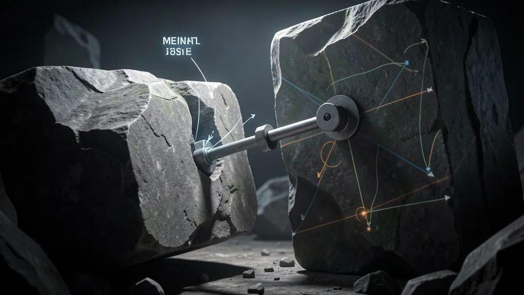 Small lever about to move massive stone block, mechanical advantage metaphor, dramatic lighting